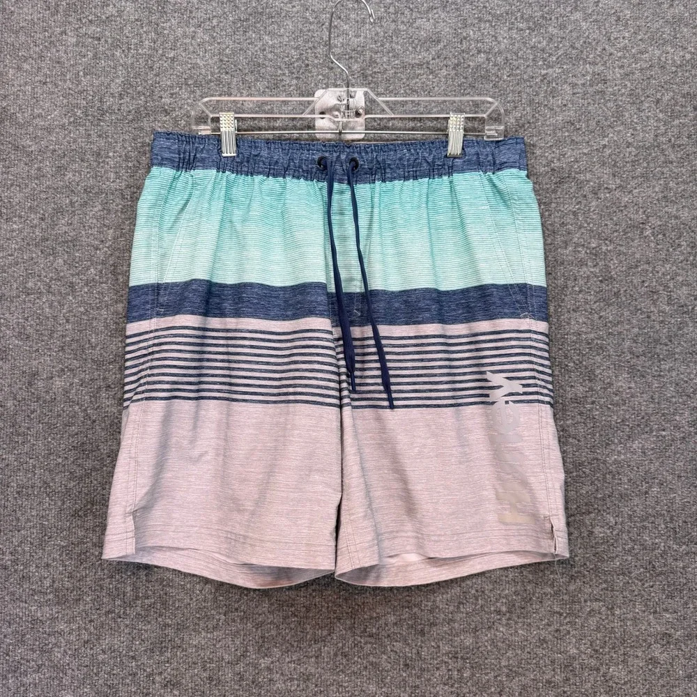 Hurley Board Shorts Mens XL‎ Blue Striped Colorblock Swim Trunks Surf Gym Beach